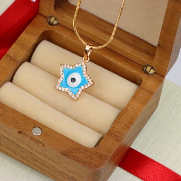 "Star-Shaped Evil Eye Pendant in Rose Gold with Sparkling Stones, XPPT1870 - Picture 8 of 13